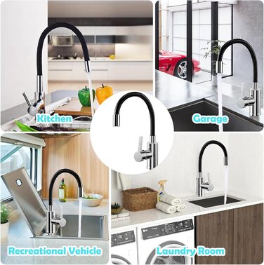 Чорний кухонний змішувач з гнучким виливом, 360° поворот, однорідний, з економічним аератором, нержавіюча сталь