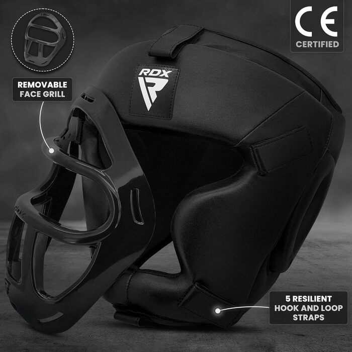 MMA Headgear - Leather Boxing Headguard for Muay Thai, Kickboxing, Taekwondo Sparring - Men's & Women's Head Protector - Black
