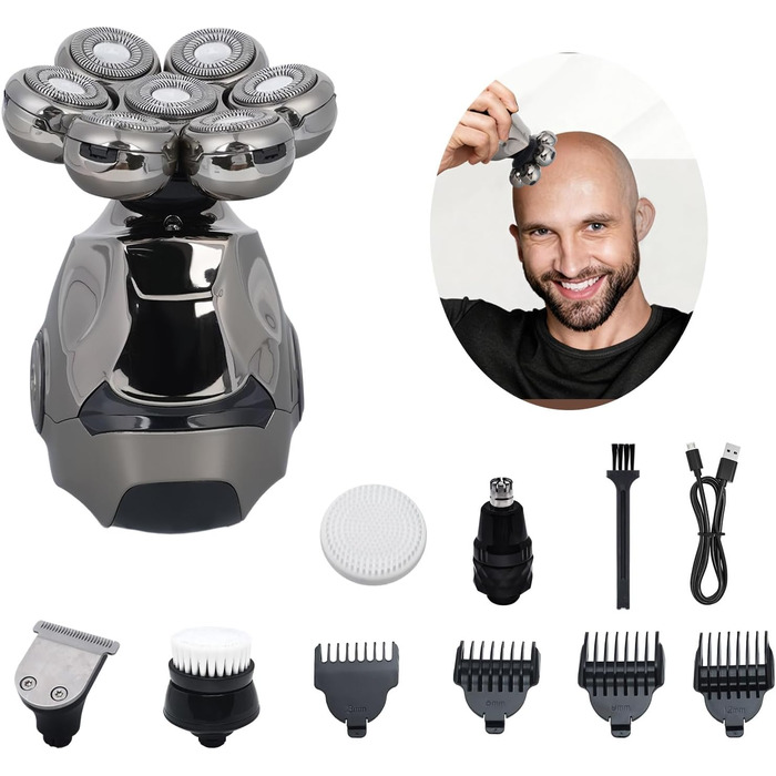 Машинка для гоління голови OSDUE чоловіча, водонепроникна, акумуляторна Type-C, для гладкої голови, магнітна, легка в очищенні, 60 хв роботи