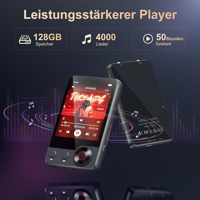 MP3-плеєр 128GB з Bluetooth 5.3, 2.4