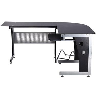 HOMCOM L-Shaped Corner Desk with Black Safety Glass 164x139x75 cm, stylish workspace for home office