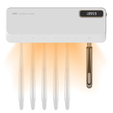 Стерилізатор зубних щіток UV з підставкою на 5 щіток, з таймером, для кріплення на стіну, 2000 mAh (білий)