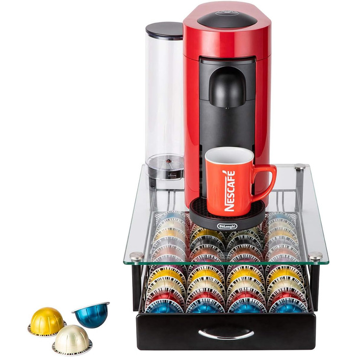 Підставка для капсул кави FlagShip, органайзер для Nespresso Vertuo, чорний металевий ящик на 40 капсул (з скляною кришкою)