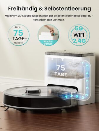 Робот-пилосос LEFANT M1: Мапірування, вологе прибирання, No-Go зони, 5500Pa, керування через додаток/Alexa, білий