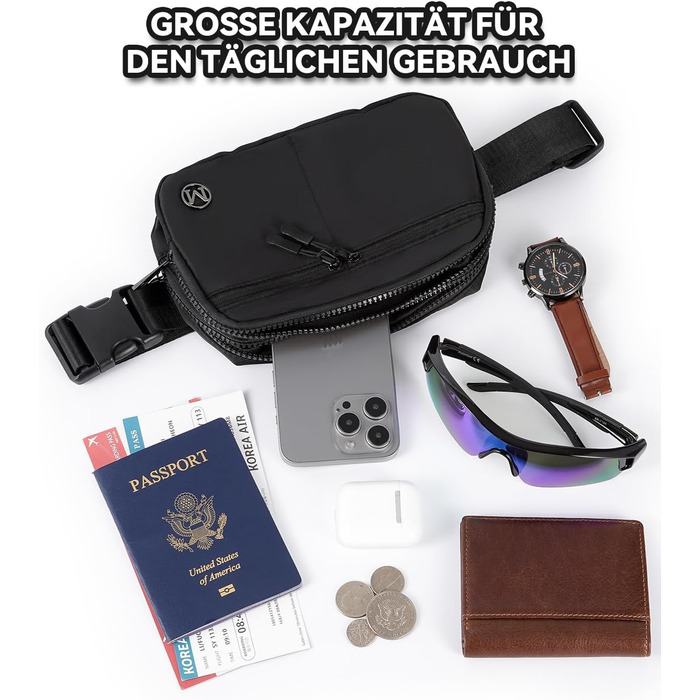 Гірчатка поясна 2L Mokze для чоловіків та жінок - стильна поясна сумка з регульованим ремінком, водонепроникна, для бігу, їзди на велосипеді, подорожей, темно-синій (чорний)