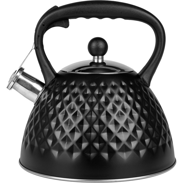 Чайник Karl Hausmann 3L з автоматичним свистком - чорний, з нержавіючої сталі, для індукційних, газових та електричних плит