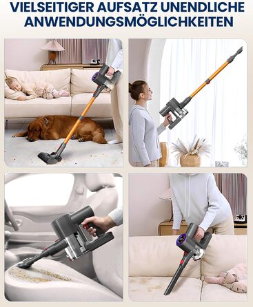 Бездротовий акумуляторний пилосос DP2 з подвійним акумулятором, 45KPa, 60 хвилин роботи, 500W, LED-дисплей, телескопічна труба, вертикальне зберігання, світло GreenEye, ідеальний для шерсті тварин/килимів/твердих підлог, золотий