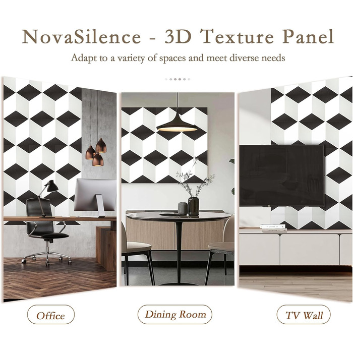 Акустичні панелі JBER для стін самоклеючі, шумопоглинаючі 3D-панелі для студії, офісу та дому, гексагональні (12 шт), 30×30×1 см, чорно-білі