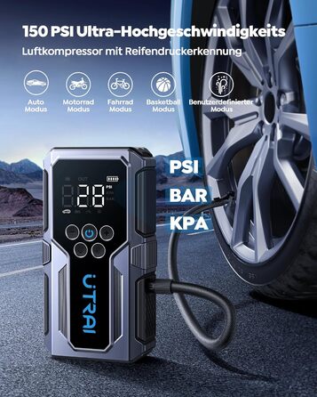Powerbank Starthilfe UTRAI для автомобіля: 4500A, компресор 150PSI, швидка зарядка 18W, ліхтар, запуск двигуна до 8.5L бензину/6.5L дизеля