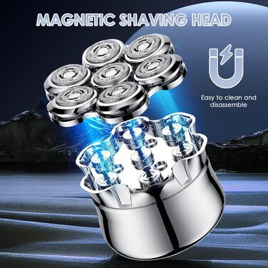 Електрична бритва чоловіча 7D Glatzen з плаваючою головкою, LED-дисплеєм, 2 режимами, Type-C зарядка, срібляста