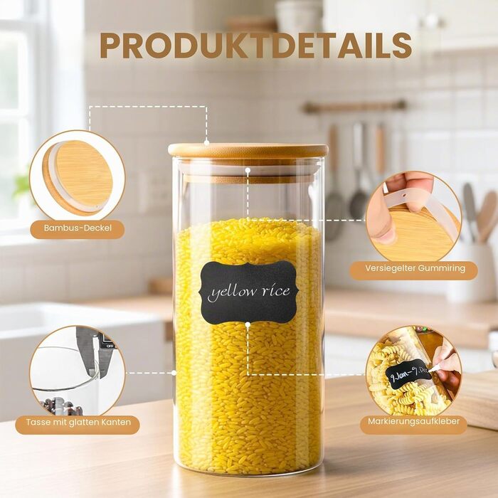 Набір герметичних скляних банок для зберігання продуктів з кришками, 8 шт (450мл, 650мл, 950мл, 1350мл), штабелювані контейнери