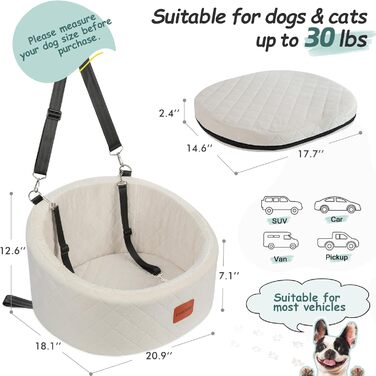 Зручний автокрісло для собак з кріпленням для безпеки, миється, з неслизьким дном (Бежевий, Small)
