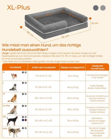 Ортопедичне ліжко для собак Feandrea, м'яке, з високими бортиками, 112x86x18 см, сірий колір, знімний чохол