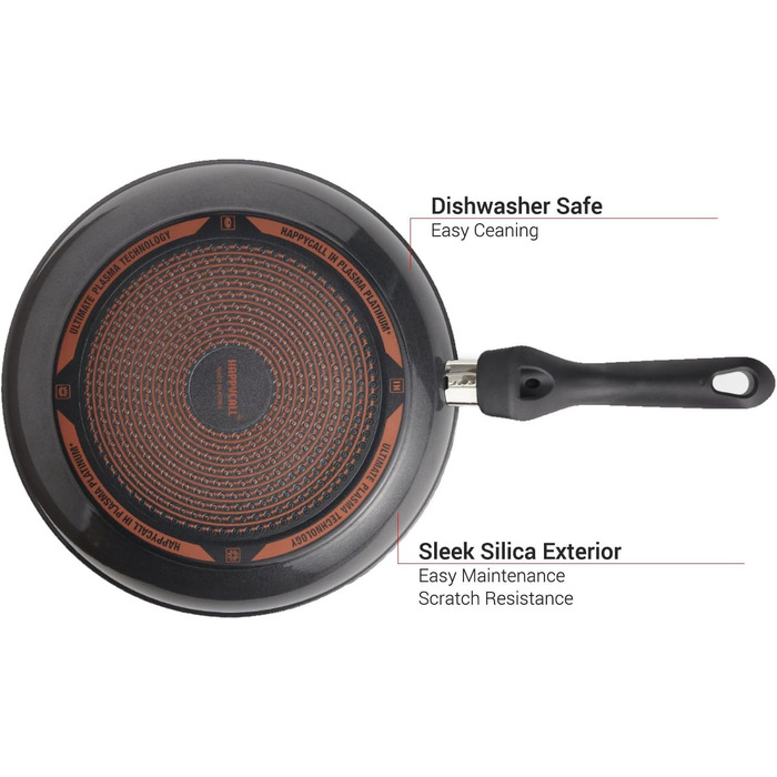 Сковорода Happycall з нержавіючої сталі з антипригарним покриттям, 28 см, сіра, без PFOA, для плити induction, безпечна для миття в посудомийній машині