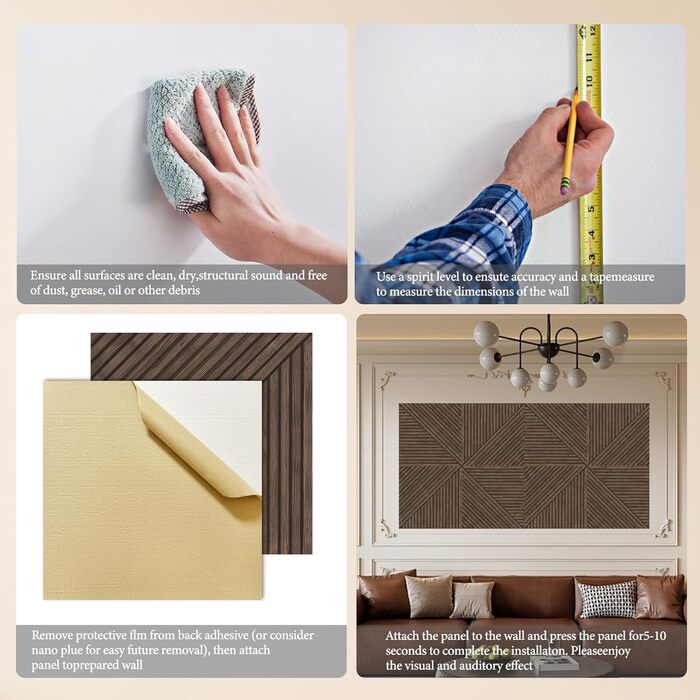 Акустичні панелі JBER, самоклеючі звукопоглинаючі стінові панелі для офісу, студії та дому, 6 шт, 180 x 120 см, колір темний горіх