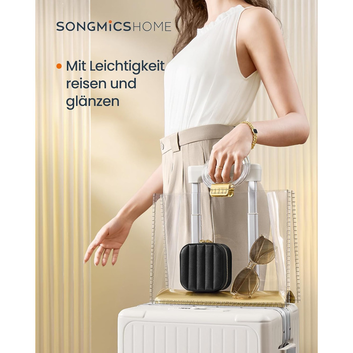 SONGMICS HOME ANAH: Компактна скринька для прикрас з дзеркалом, 10.5 x 10.5 x 6 см, PU, білий, ідеальна для подорожей та як подарунок