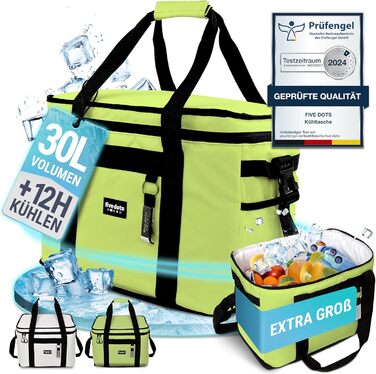 Large Cooler Bag 30L +12h Cooling - Ideal for Shopping, Car & Work - Insulated Bag, Thermos Bag, Lunch Bag & Picnic Bag - Large Cooler Bag - Lunch Bag for Men - Lunch Bag (Green - 30L)