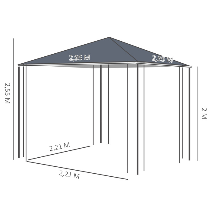 Outsunny Garden Pavilion 3x3m Stable Party Tent Event Tent Garden Tent Made of Steel & Polyester in Grey for Garden Parties & Events