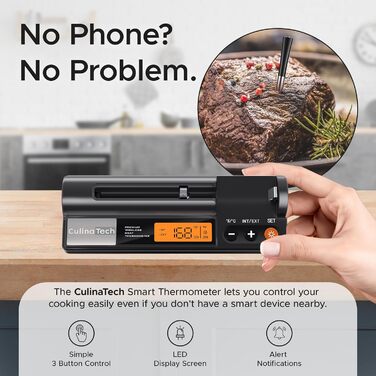 Цифровий термометр для м'яса з LCD-дисплеєм, дальність 213 м, подвійний датчик (внутрішня та навколишня температура), термометр для гриля (яловичина, баранина, індичка), чорний