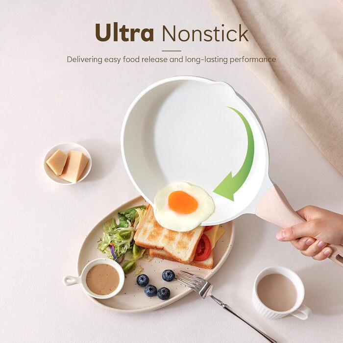 Набір посуду Kordisen з антипригарним покриттям, 5 предметів: каструлі та сковороди, кераміка, білий. Підходить для індукційних плит, без PFOA та PFAS