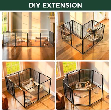 Клітка для собак Pawadise FXW з акрилу та металевої сітки, 61 см, 8 панелей, біла, для цуценят та маленьких собак, патентована модель