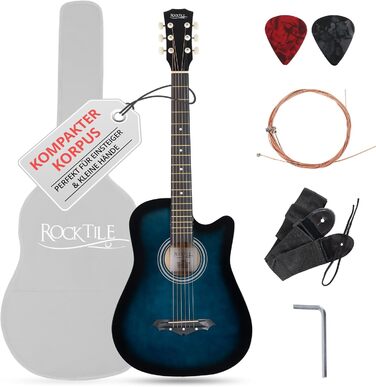 Rocktile WSD-5C-BUB: Акустична гітара Вестерн Slim Line - Комплект з чохлом, струнами, ремінком та медіатором - Blueburst