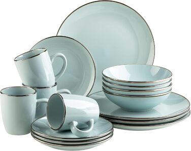 Набір посуду на 4 особи з мідним бордюром (16 предметів, м'ятний колір)