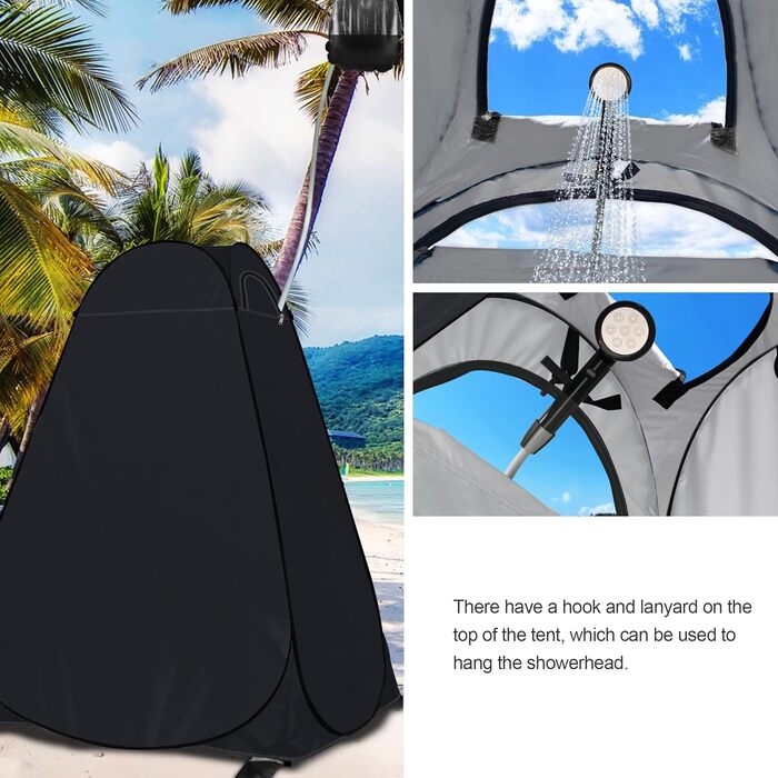 Намет для душу та туалету Pop Up для кемпінгу, 2-4 особи, армійсько-зелений (чорний)