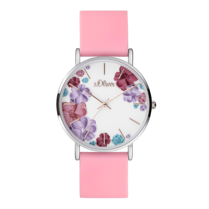 Годинник наручний s.Oliver для жінок, кварцовий, аналоговий, з силіконовим ремінцем, водостійкий 3 bar, у подарунковій коробці (рожевий)