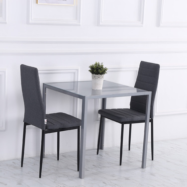 HOMCOM Square Glass Dining Table - Compact Kitchen Table with Glass Top in Grey