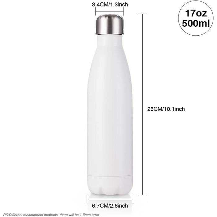 PYD Life Thermo-Sport Water Bottles, Blanks, Stainless Steel, with Lid, for Mugs, Heat Press, Sublimation Printing, Oven Printing, 482 ml, White, 4 Pieces