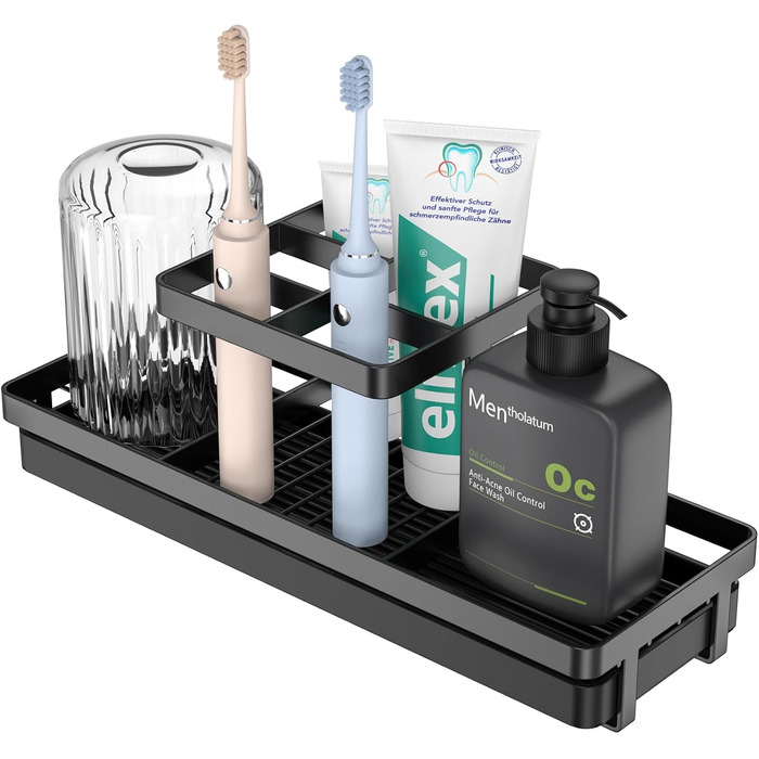 Bathroom Toothbrush Holder, 5 Slots, Carbon Steel, Toothbrush Holder, Electric Toothbrush and Toothpaste, Bathroom Accessories for Countertop, Shower, (White/Opulent Garden)