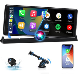 Автомобільний дисплей 10,26'' CarPlay/Android Auto з сенсорним екраном, підставкою, камерою заднього виду, GPS-навігацією, підтримкою Siri/Google для авто 2025, Buddy Display