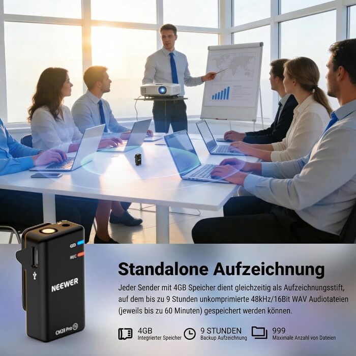 NEEWER CM28 Pro: Бездротове мікрофону з пригніченням шуму, 150м радіус дії, сумісний з iPhone, iPad, Android, DJI, Insta360, PC, Mac