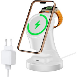 3-в-1 Зарядний пристрій MagSafe: Індукційна бездротова станція для iPhone та Apple Watch/AirPods Pro, білий