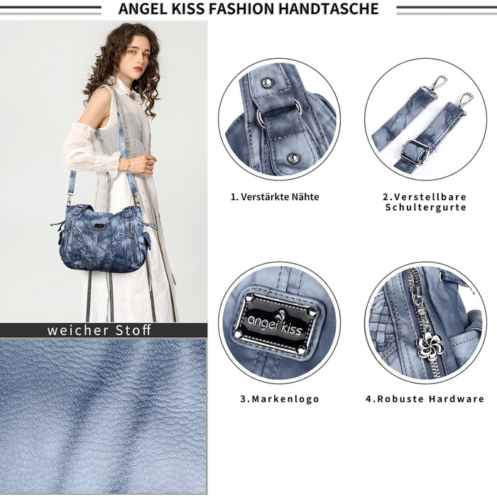 Сумка жіноча AngelKiss через плече, водонепроникна PU шкіра, блакитна - багатофункціональна сумка-месенджер