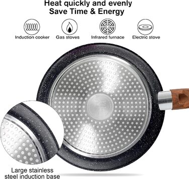 Набір каструль з нержавіючої сталі 12 шт. з кришками з термостійкого скла, гранітне покриття, чорний, ебенholz