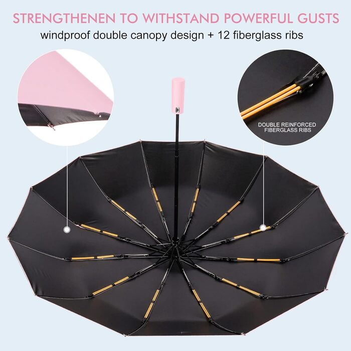 Зонт LAMA: Стійкий до вітру, автоматичний, 105 см, 12 спиць, нейлон, анти-UV, рожевий