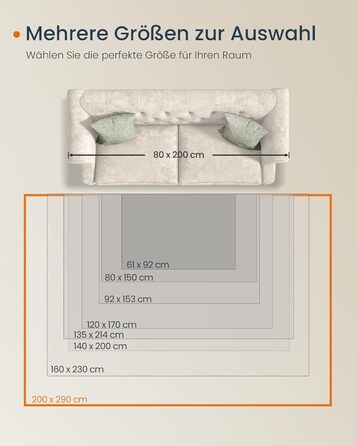 Килимок SONGMICS HOME Vintage, 120x170 см, для вітальні, спальні, кухні, коридору, їдальні, миючий, з антиковзаючим покриттям, TAR032G01 (Cappuccinobeige, 200B x 290L см)