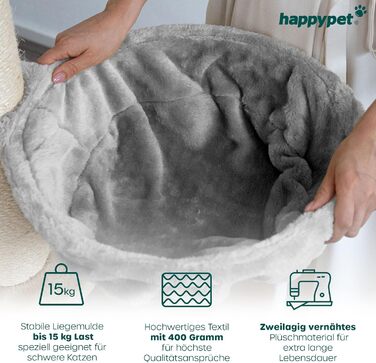 Кігтеточка для котів HAPPYPET 181 см - стабільний кімнатний комплекс з будинком, тунелем та ігровим майданчиком, сірий