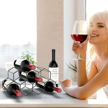 Metal Wine Rack, Freestanding Wine Bottle Holder, Table Wine Rack, Countertop Wine Bottle Holder, Wine Rack, for Bar, Wine Cellar, Living Room, Kitchen, Basement (Black)