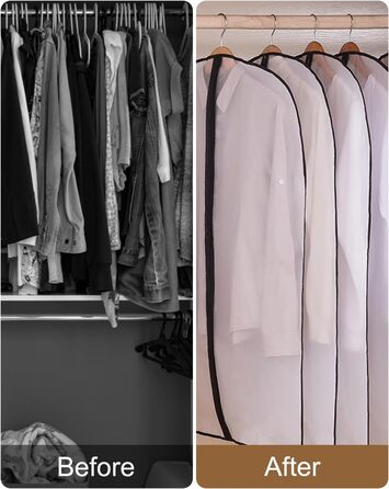 16 чорних мішків для одягу з блискавкою, 60 x 120/100/80 см. Захисні мішки для одягу, костюмів, пальто, суконь, сорочок. Організація та зберігання одягу.