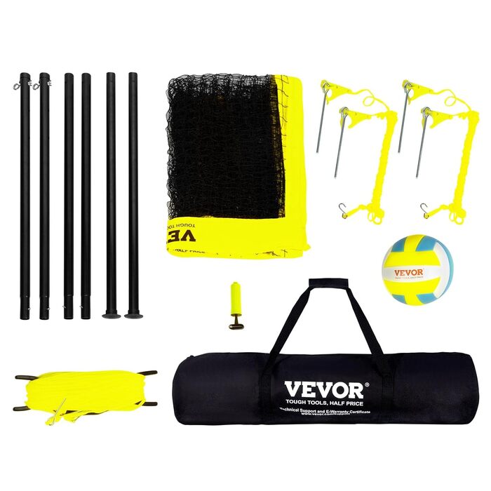 VEVOR Adjustable Height Volleyball Net Set - Portable Beach Volleyball Net for Outdoor Play - Includes Volleyball & Carry Bag - Perfect for Garden, Beach, Lawn
