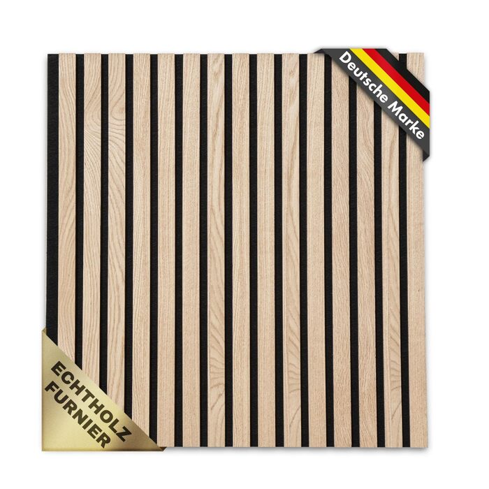 Акустичні настінні панелі KARAT з натурального шпона для шумоізоляції та звукопоглинання, дерево та фетр (60 x 60 см, Білий дуб)