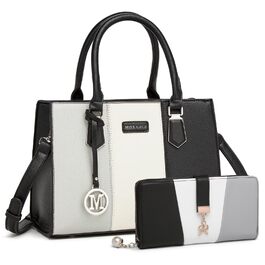 Сумка жіноча Miss Lulu середнього розміру з PU шкіри, сіра+чорна, з плечовим ремінцем для офісу, школи, подорожей та покупок