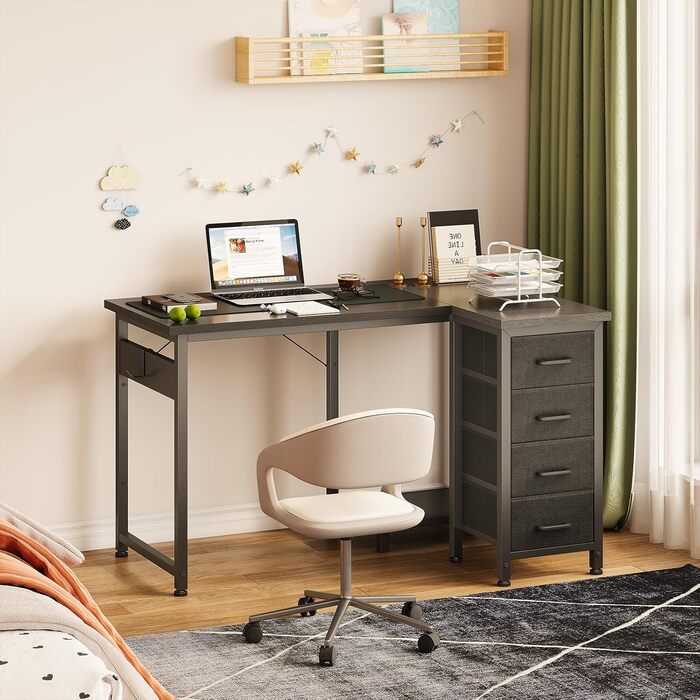 Комп'ютерний стіл кутовий Coleshome 100x70 см з 4 шухлядами, чорний