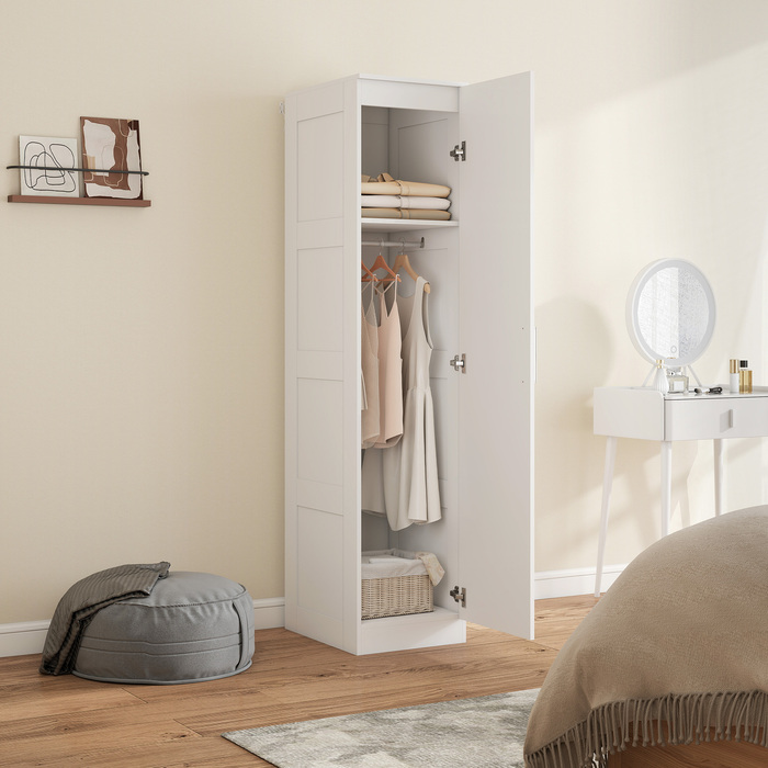 HOMCOM Multi-Purpose Closet Organizer with Hanging Rod, Shelves, and Soft-Close Doors - White (40 x 52 x 180 cm)