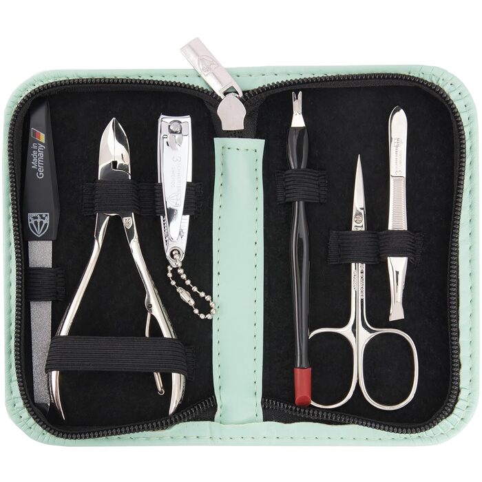 Набір для манікюру DREI SCHWERTER 'Torino' (6 шт.) | Німецький якість | Елегантний кейс з екошкіри | Шейдер, кусачки, пінцет, пилка, ремувер | М'ятний колір