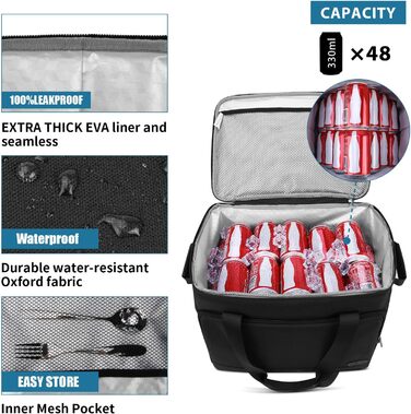 Термосумка Lubardy 15L/30L сіра/чорна: велика, складна, водонепроникна, для пікніків та обідів