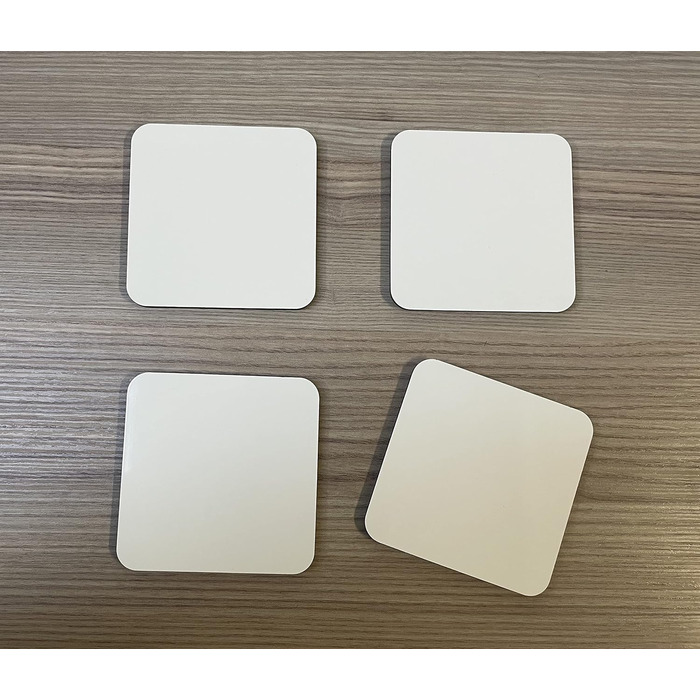 MDF coaster, blank, cork base, 9 x 9 cm, white, blank, square, 50 pieces